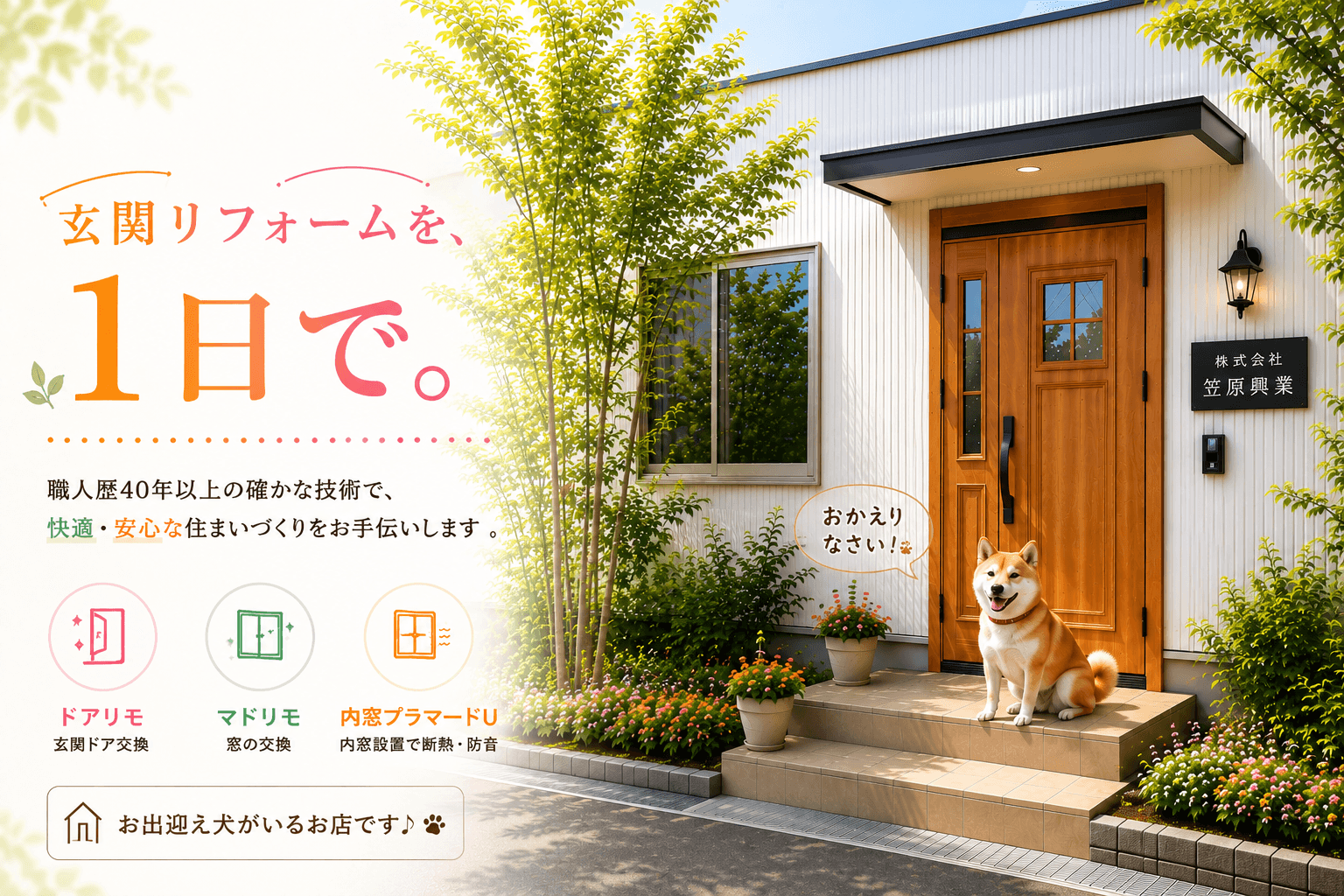 玄関リフォームを1日で。職人歴40年以上の確かな技術で快適・安心な住まいづくりをお手伝いする株式会社笠原興業